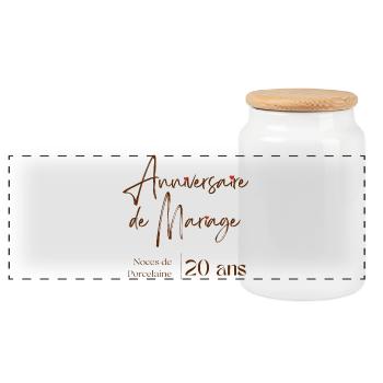 Anniversaire de mariage 20 ans Noces de Porcelaine - Boîte à biscuits avec couvercle en bois - blanc - Devant