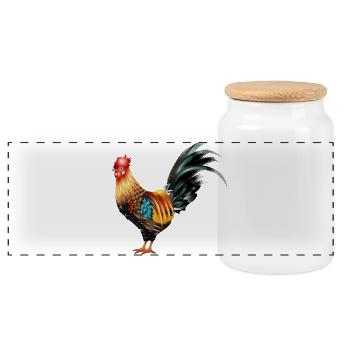 Coq artistiquement dessiné et coloré - Boîte à biscuits avec couvercle en bois - blanc - Devant