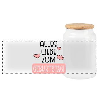 Alles Liebe zum Geburtstag - Geburtstagssprüche - Panorama Keksdose mit Holzdeckel - Weiß - Vorne