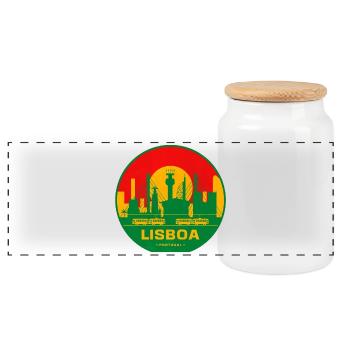 Silhouette rétro de la Skyline de Lisboa - Boîte à biscuits avec couvercle en bois - blanc - Devant