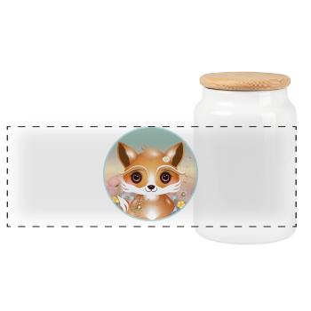 Cute fox on a flower meadow in spring - Panoramic Cookie Jar with Wooden Lid - white - Front