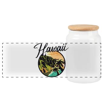 hawaii island nature icon Insel Natur color Logo - Panorama Keksdose mit Holzdeckel - Weiß - Vorne