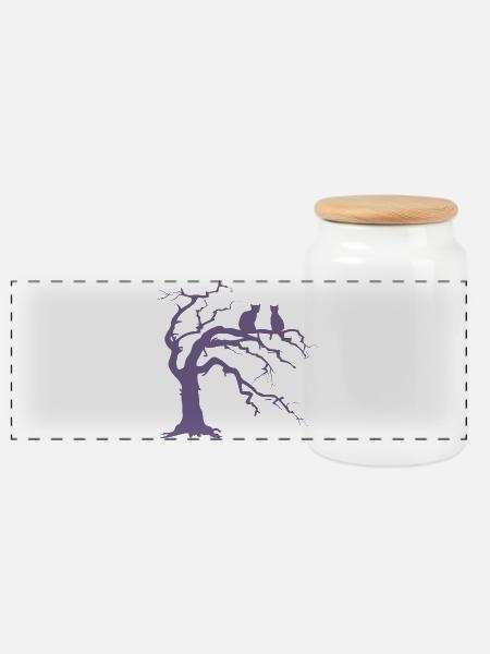 Toter baum mit 2 Katzen Silhouette - Panorama Keksdose mit Holzdeckel - Weiß