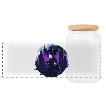 Anime Gothic Moon Girl - Panoramic Cookie Jar with Wooden Lid - white - Front