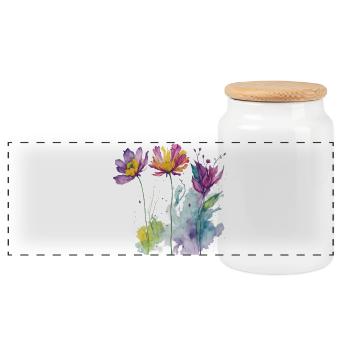 Aquarelle florale - Boîte à biscuits avec couvercle en bois - blanc - Devant
