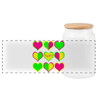 Neon Herzen Muster HeartBeat - Panorama Keksdose mit Holzdeckel - Weiß - Vorne