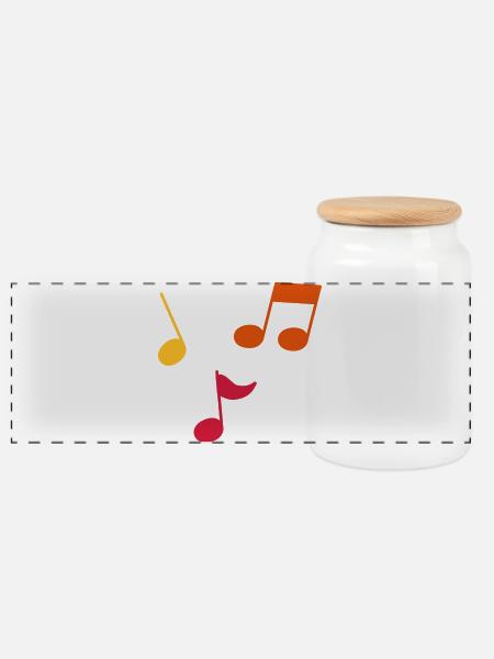 Musiknoten – 3 Farben - Panorama Keksdose mit Holzdeckel - Weiß