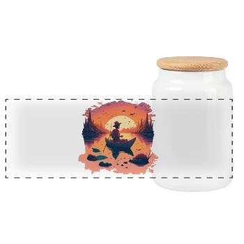 Pêcheurs en automne - Boîte à biscuits avec couvercle en bois - blanc - Devant