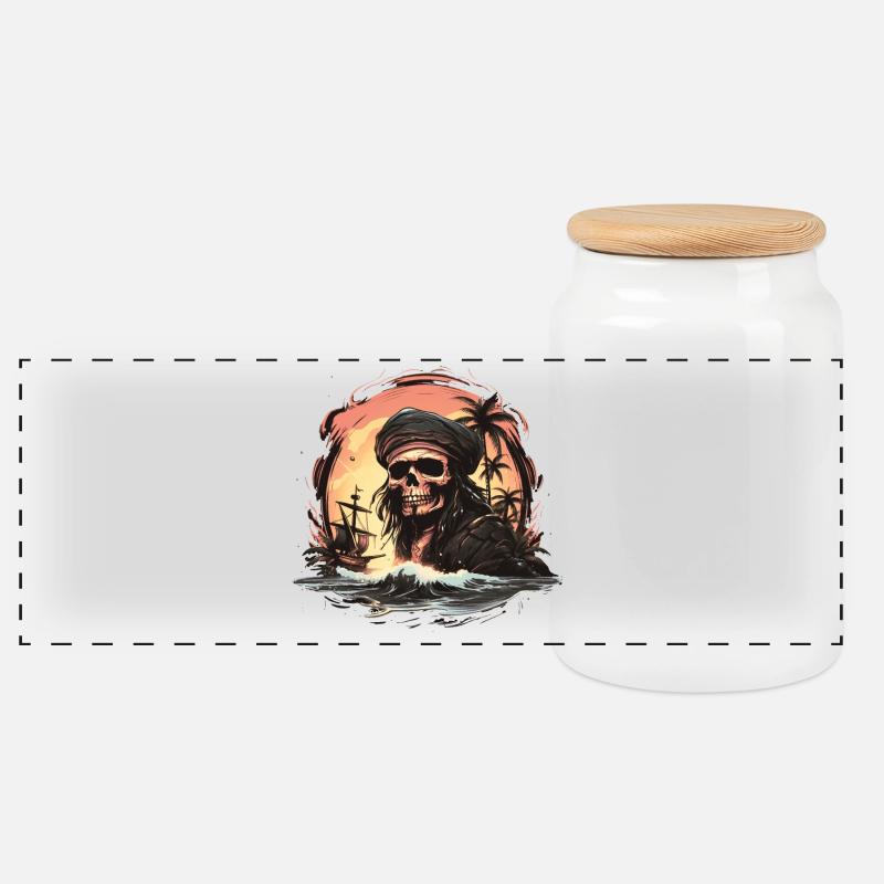 Totenkopfpirat - Panorama Keksdose mit Holzdeckel - Weiß