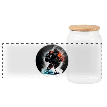 Ice hockey - Panoramic Cookie Jar with Wooden Lid - white - Front