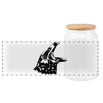 Crow - Panoramic Cookie Jar with Wooden Lid - white - Front