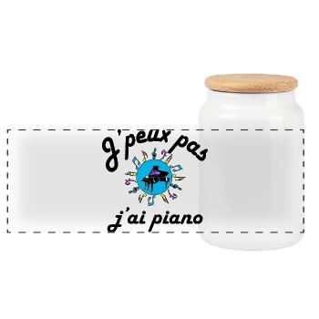 J'peux pas j'ai piano texte noir - Boîte à biscuits avec couvercle en bois - blanc - Devant