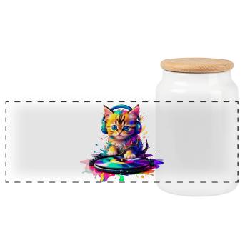 Kätzchen DJ - Regenbogen 2 - Panorama Keksdose mit Holzdeckel - Weiß - Vorne