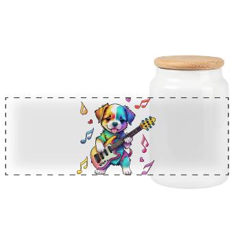 Rock Star Hound Puppy - Rainbow - Panoramic Cookie Jar with Wooden Lid - white - Front