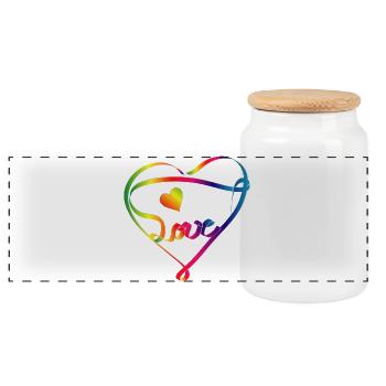 buntes Band in Herz Form und Regenbogen Farben - Panorama Keksdose mit Holzdeckel - Weiß - Vorne