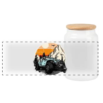 Sunset Trails Jeep in Pines - Panoramic Cookie Jar with Wooden Lid - white - Front
