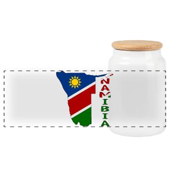 Namibia Map Flag - Panoramic Cookie Jar with Wooden Lid - white - Front