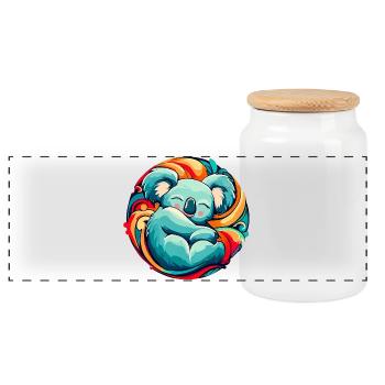 Koala sleeps - Panoramic Cookie Jar with Wooden Lid - white - Front