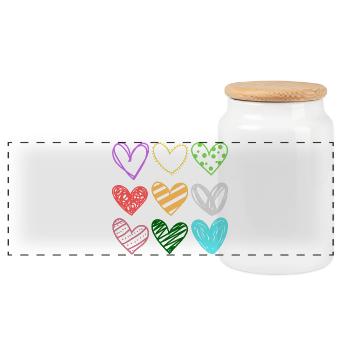 Colorful Doodle Hearts Pattern - Panoramic Cookie Jar with Wooden Lid - white - Front