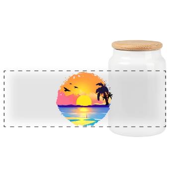 Summer Sunset Beach Watercolor - Panoramic Cookie Jar with Wooden Lid - white - Front