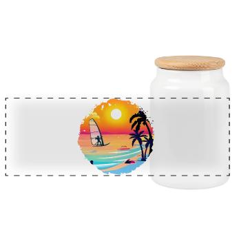 Summer Sunset Beach Watercolor - Panoramic Cookie Jar with Wooden Lid - white - Front