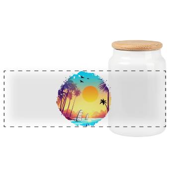 Summer Sunset Beach Watercolor - Panoramic Cookie Jar with Wooden Lid - white - Front