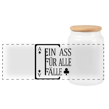 Ein ASS Spielkarten Karten Poker Game Casino Shirt - Panorama Keksdose mit Holzdeckel - Weiß - Vorne