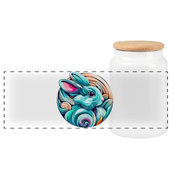 Rabbit - Panoramic Cookie Jar with Wooden Lid - white - Front