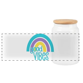bonnes vibrations - Boîte à biscuits avec couvercle en bois - blanc - Devant
