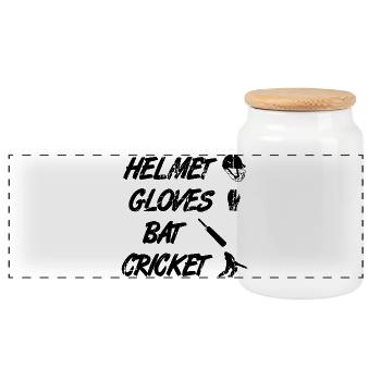 Casque Gants Bâton Cricket - Boîte à biscuits avec couvercle en bois - blanc - Devant