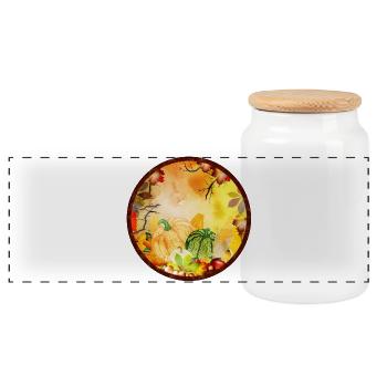 bright colorful autumn frame with pumpkins - Panoramic Cookie Jar with Wooden Lid - white - Front