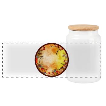 bright colorful autumn frame with autumn foliage - Panoramic Cookie Jar with Wooden Lid - white - Front