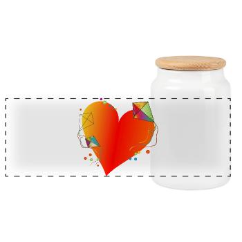 big heart with colorful dragons in autumn - Panoramic Cookie Jar with Wooden Lid - white - Front