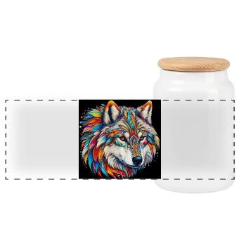 Wolf - Panorama Keksdose mit Holzdeckel - Weiß - Vorne