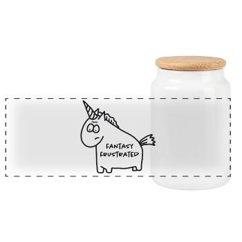 Unicorn - Fantasy Frustrated - Panoramic Cookie Jar with Wooden Lid - white - Front