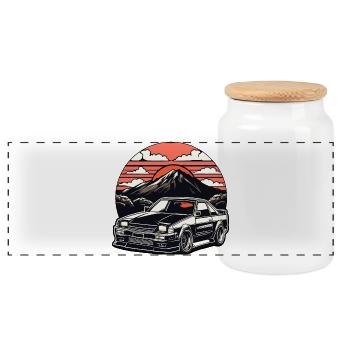 JDM car Japanese Retro Car Racing Drifting Legend - Panoramic Cookie Jar with Wooden Lid - white - Front