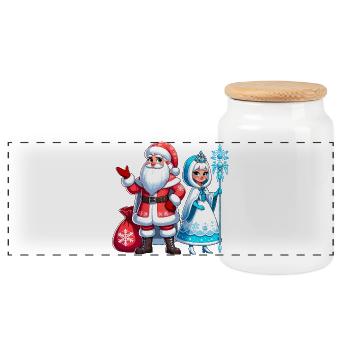 Ded Moroz Snegurotschka russischer Weihnachtsmann - Panorama Keksdose mit Holzdeckel - Weiß - Vorne