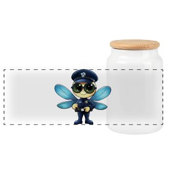 Dragonflies Police - Panoramic Cookie Jar with Wooden Lid - white - Front