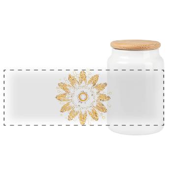 Boho Sonnenblumen Mandala Muster - Panorama Keksdose mit Holzdeckel - Weiß - Vorne
