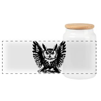 Owl1 - Panoramic Cookie Jar with Wooden Lid - white - Front