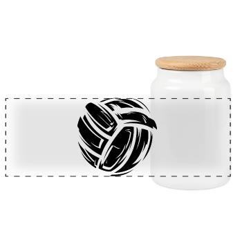 Leather Ball Material Illustration Volleyball Symbol - Panoramic Cookie Jar with Wooden Lid - white - Front