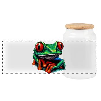 Rotäugiger Laubfrosch - Panorama Keksdose mit Holzdeckel - Weiß - Vorne