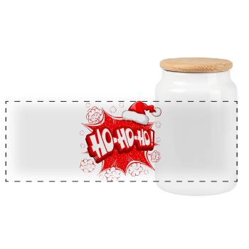 Christmas, Santa Claus, Happy Holidays - Panoramic Cookie Jar with Wooden Lid - white - Front
