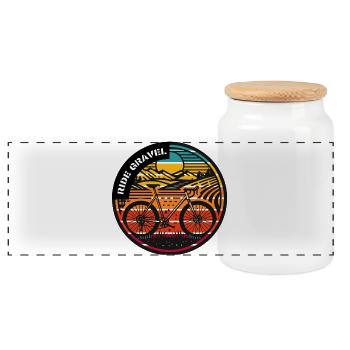 Retro Gravel Ride - Vintage Cycling Art - Panoramic Cookie Jar with Wooden Lid - white - Front