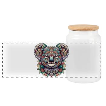 Koala decorated with Mandalas - Panoramic Cookie Jar with Wooden Lid - white - Front