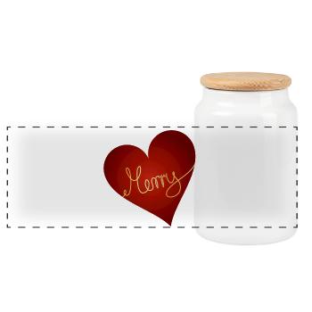 bright red heart with gold-coloured inscription - Panoramic Cookie Jar with Wooden Lid - white - Front