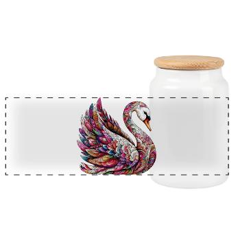Swan decorated with Mandalas - Panoramic Cookie Jar with Wooden Lid - white - Front