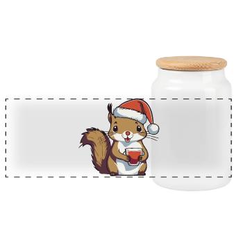 Glow Squirrel 1 - Panoramic Cookie Jar with Wooden Lid - white - Front