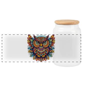 Hibou décoré de Mandalas - Boîte à biscuits avec couvercle en bois - blanc - Devant