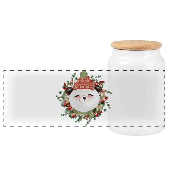 little panda bear in larch wreath for christmas - Panoramic Cookie Jar with Wooden Lid - white - Front
